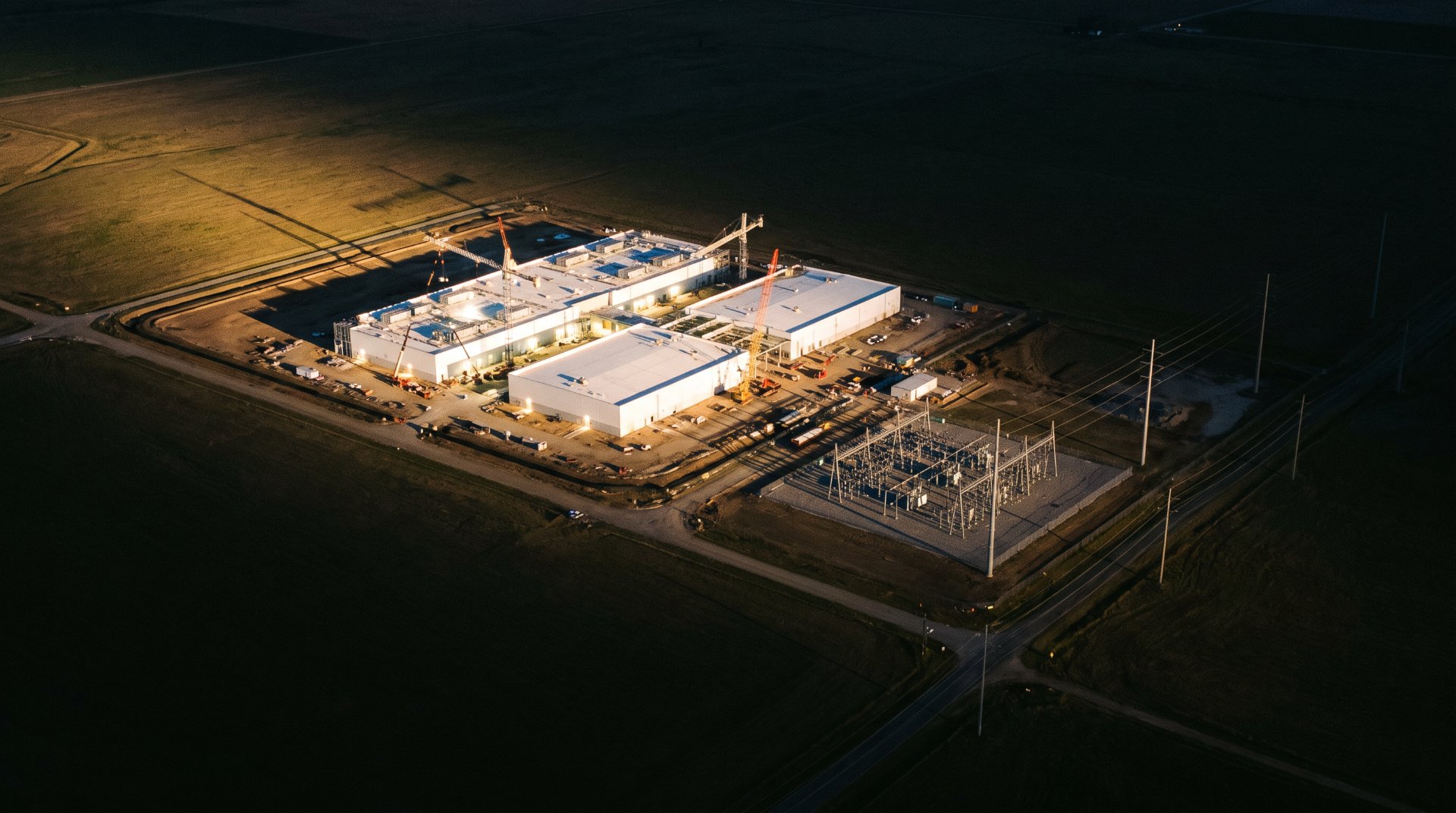Hyperscale data center campus with adjacent electrical substation